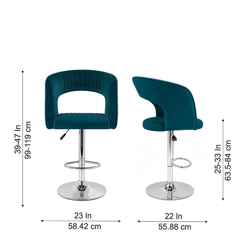 Alvix Teal Upholstered Adjustable Swivel Bar Stool with Chrome Hydraulic Base