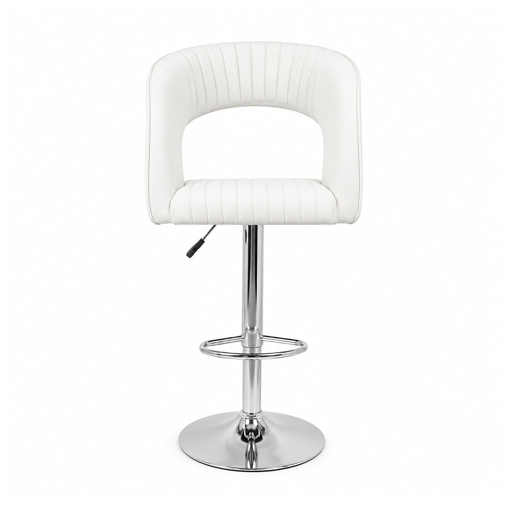 Alvix White Upholstered Adjustable Swivel Bar Stool with Chrome Hydraulic Base