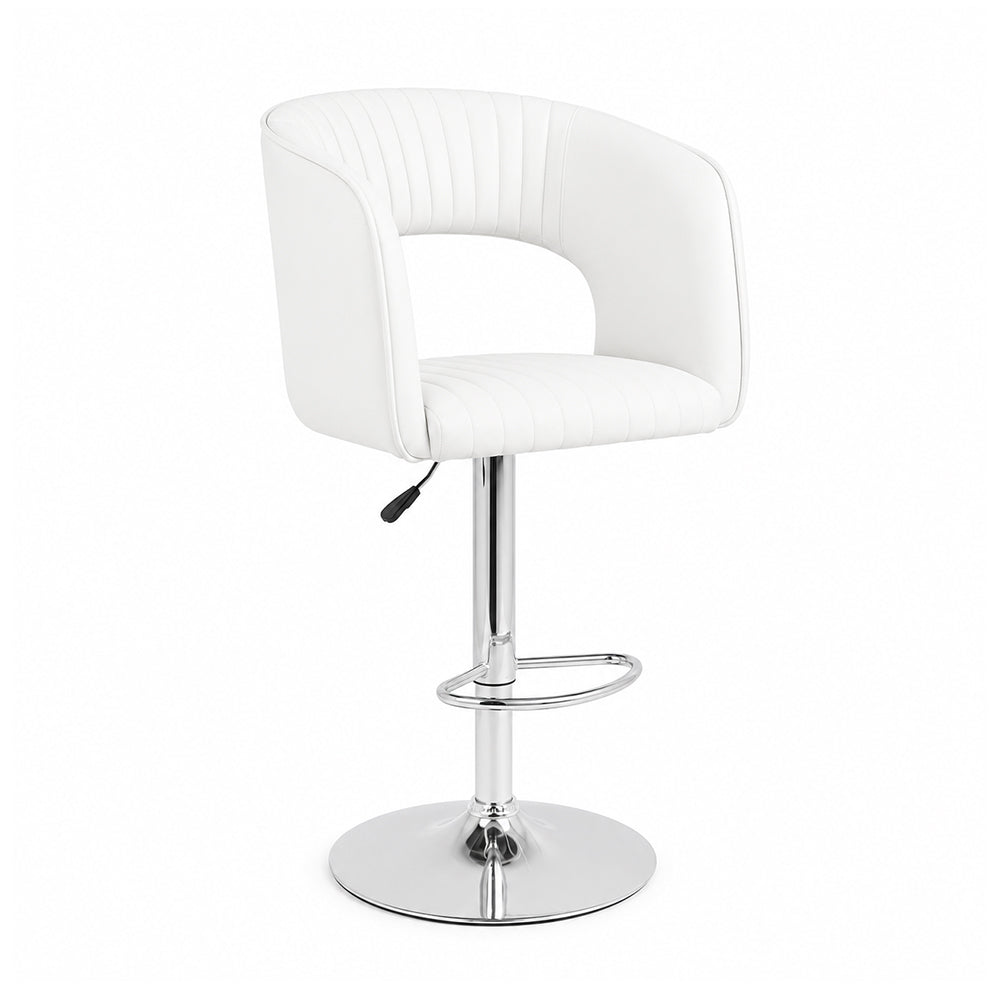 Alvix White Upholstered Adjustable Swivel Bar Stool with Chrome Hydraulic Base