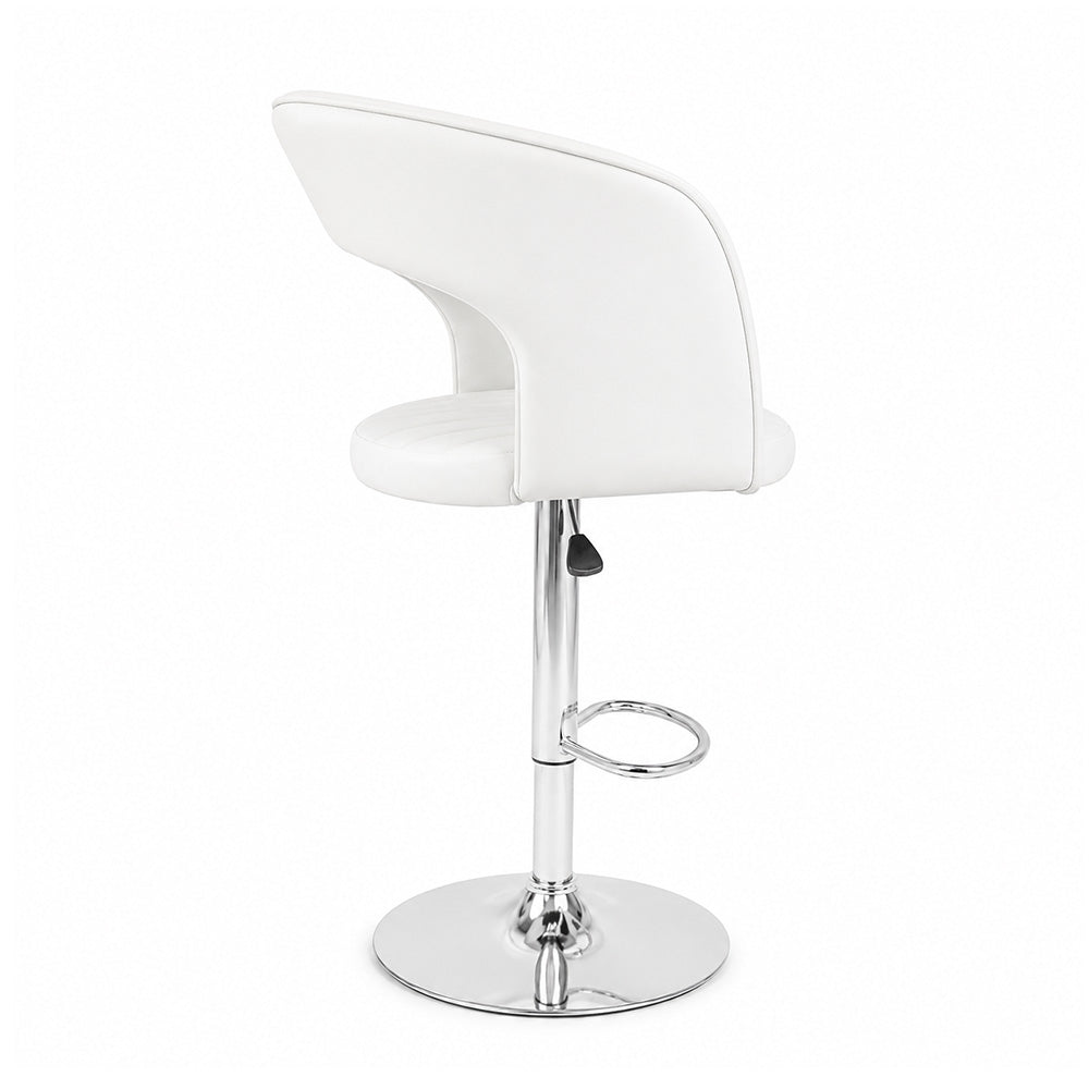 Alvix White Upholstered Adjustable Swivel Bar Stool with Chrome Hydraulic Base
