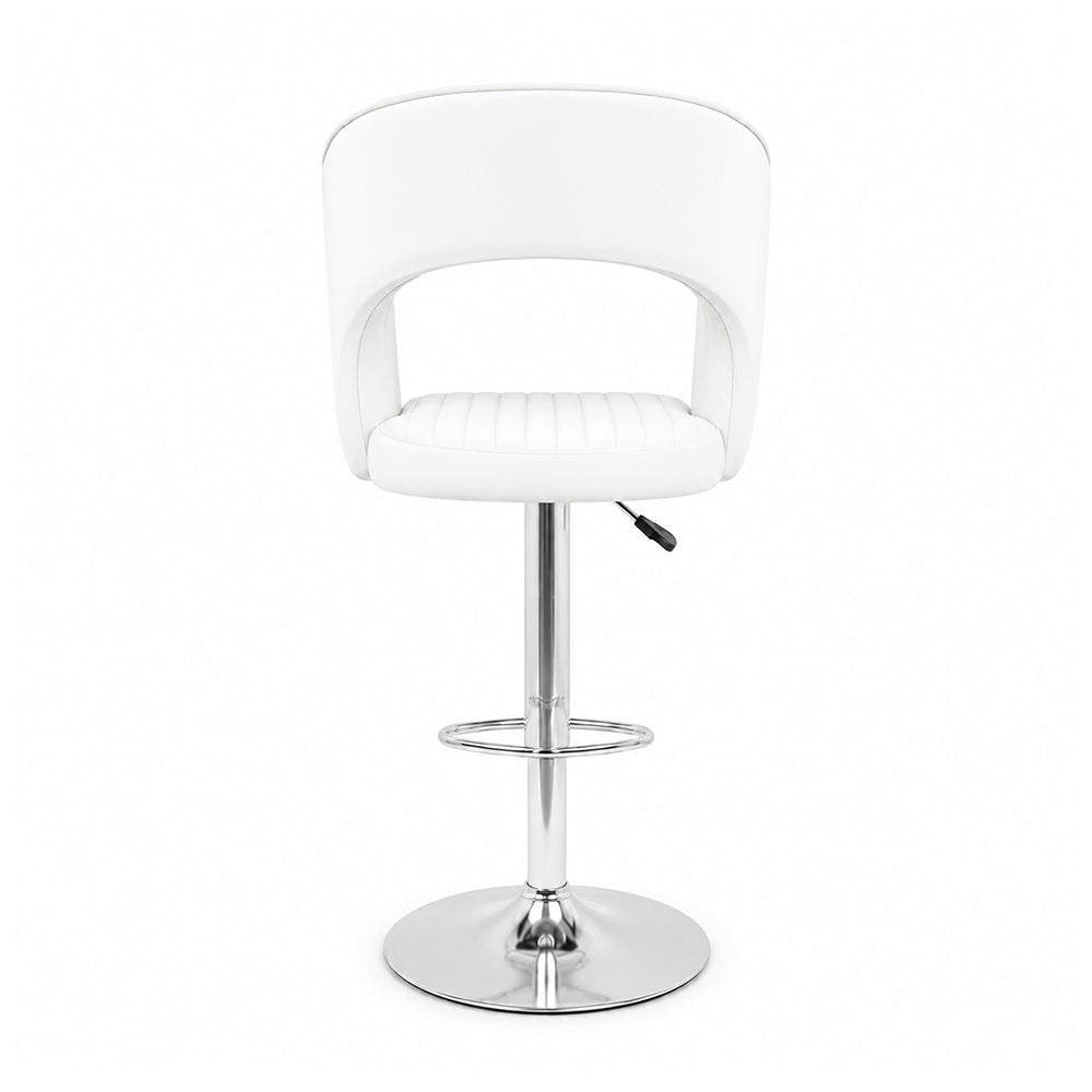 Alvix White Upholstered Adjustable Swivel Bar Stool with Chrome Hydraulic Base