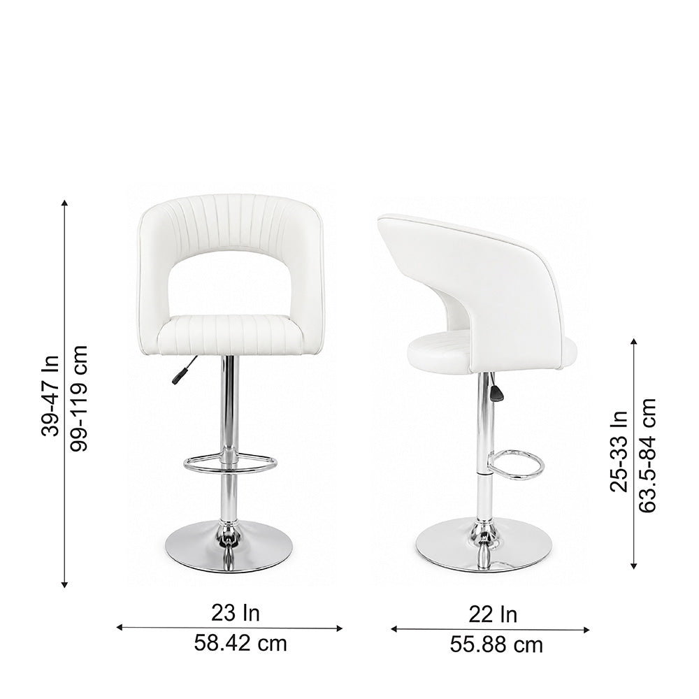 Alvix White Upholstered Adjustable Swivel Bar Stool with Chrome Hydraulic Base