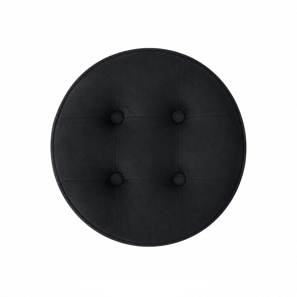 Zorel Black Tufted Backless Counter Height Bar Stool with Black Metal Legs & Gold Footrest