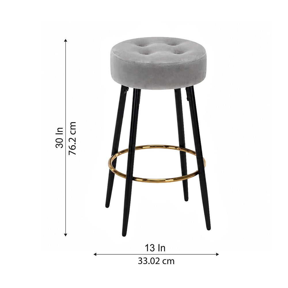 Zorel Grey Tufted Backless Counter Height Bar Stool with Black Metal Legs & Gold Footrest