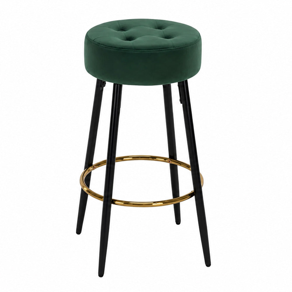 Zorel Geeen Tufted Backless Counter Height Bar Stool with Black Metal Legs & Gold Footrest