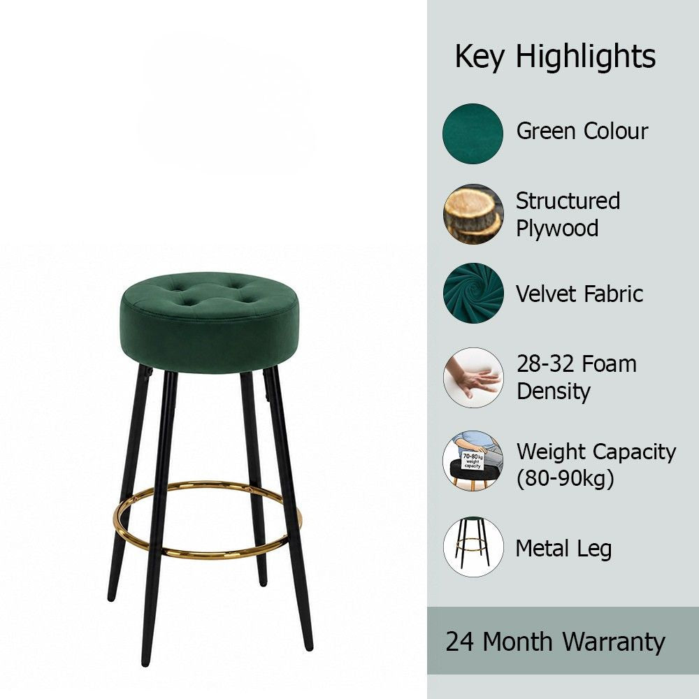 Zorel Geeen Tufted Backless Counter Height Bar Stool with Black Metal Legs & Gold Footrest