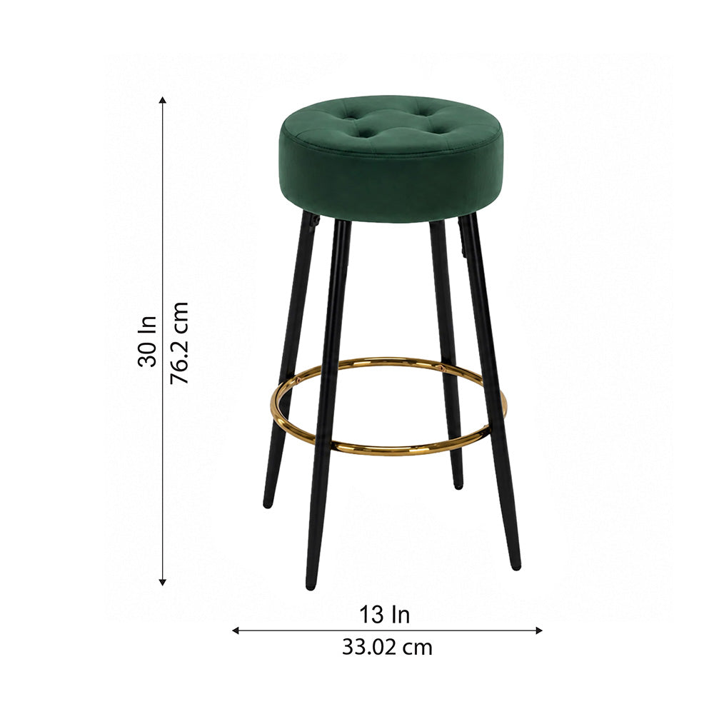 Zorel Geeen Tufted Backless Counter Height Bar Stool with Black Metal Legs & Gold Footrest