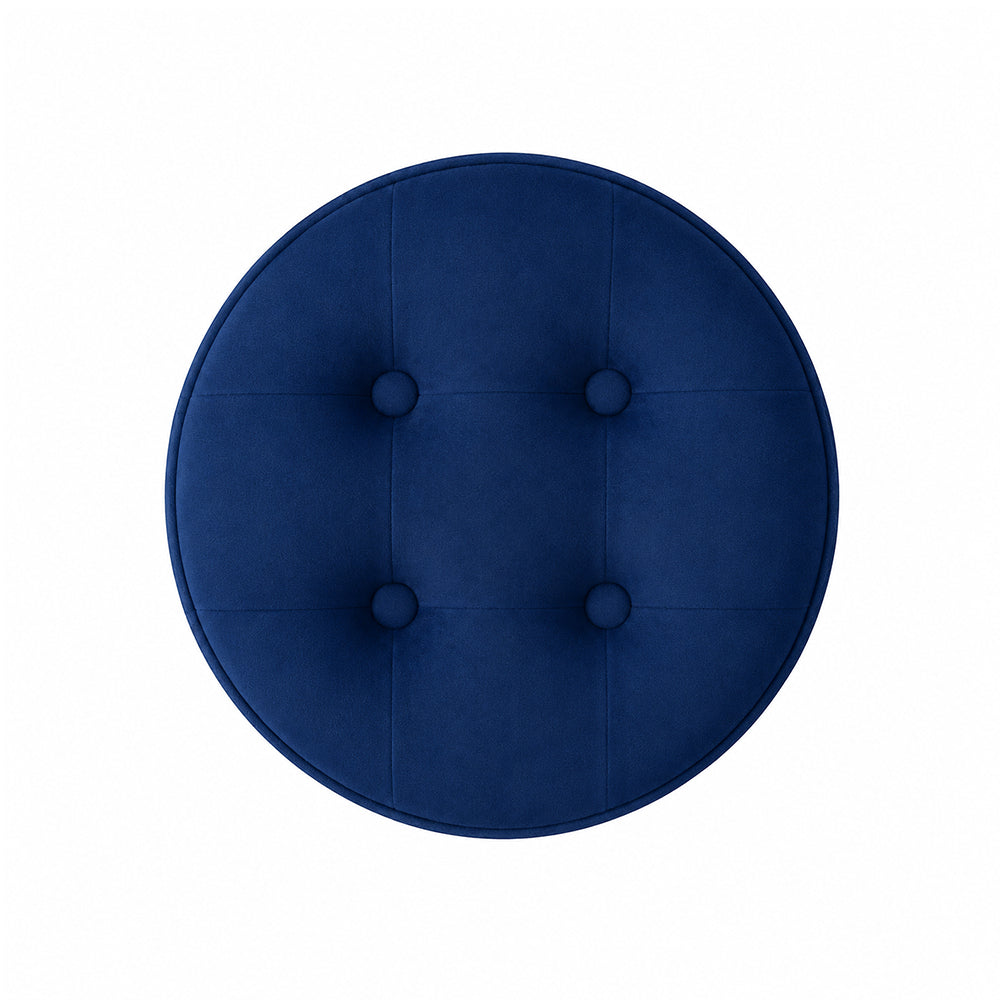 Zorel Blue Tufted Backless Counter Height Bar Stool with Black Metal Legs & Gold Footrest