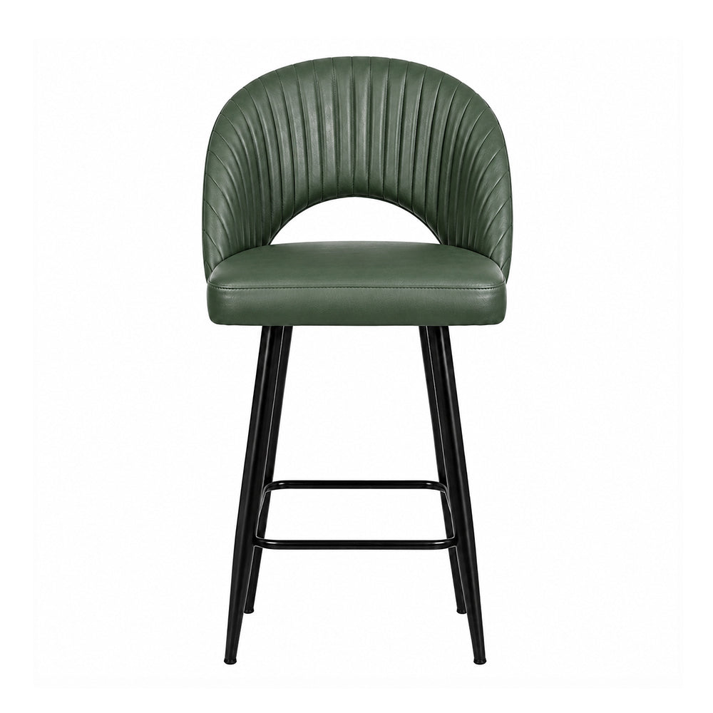 Vellor Green Faux Leather Counter Height Bar Stool with Black Metal Legs