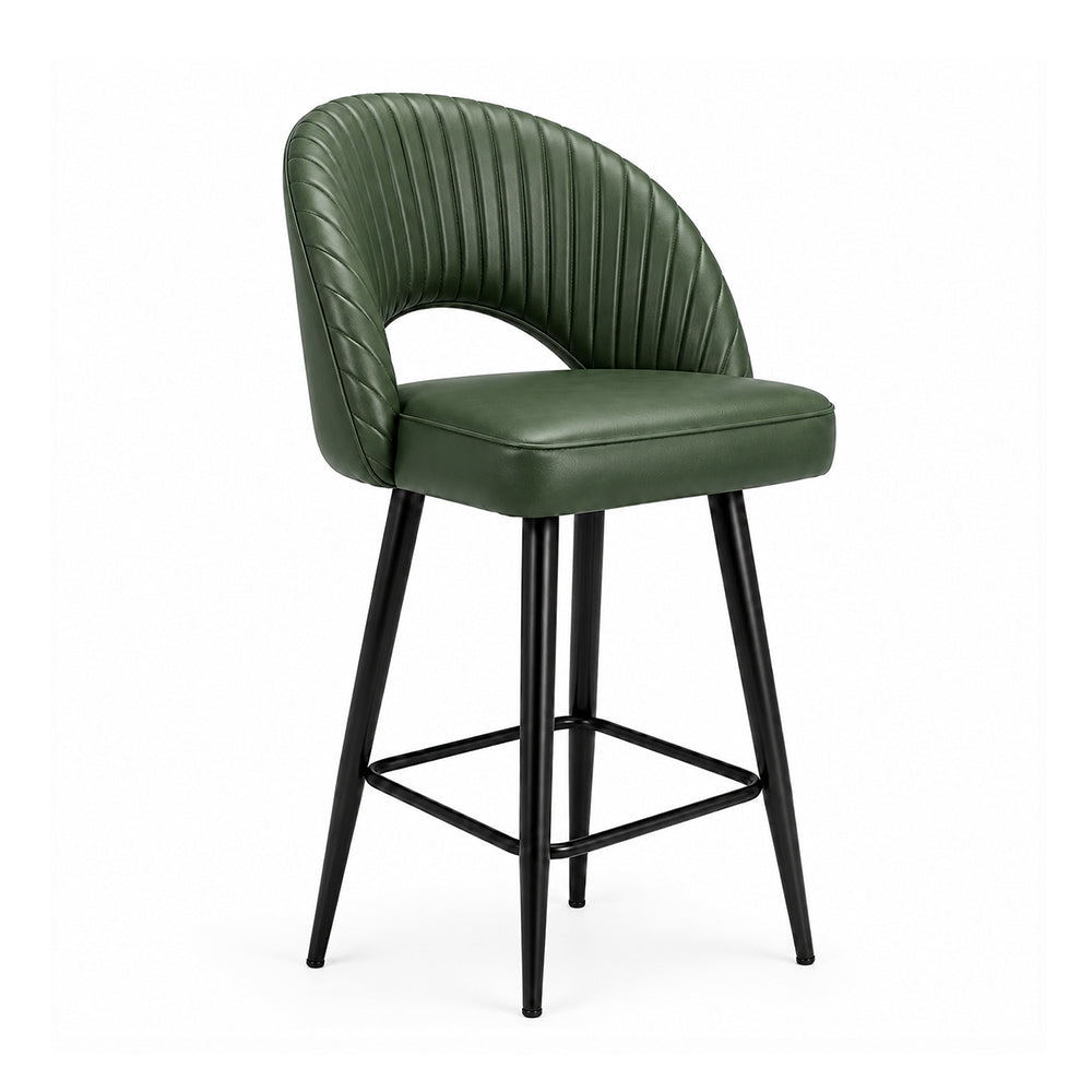Vellor Green Faux Leather Counter Height Bar Stool with Black Metal Legs
