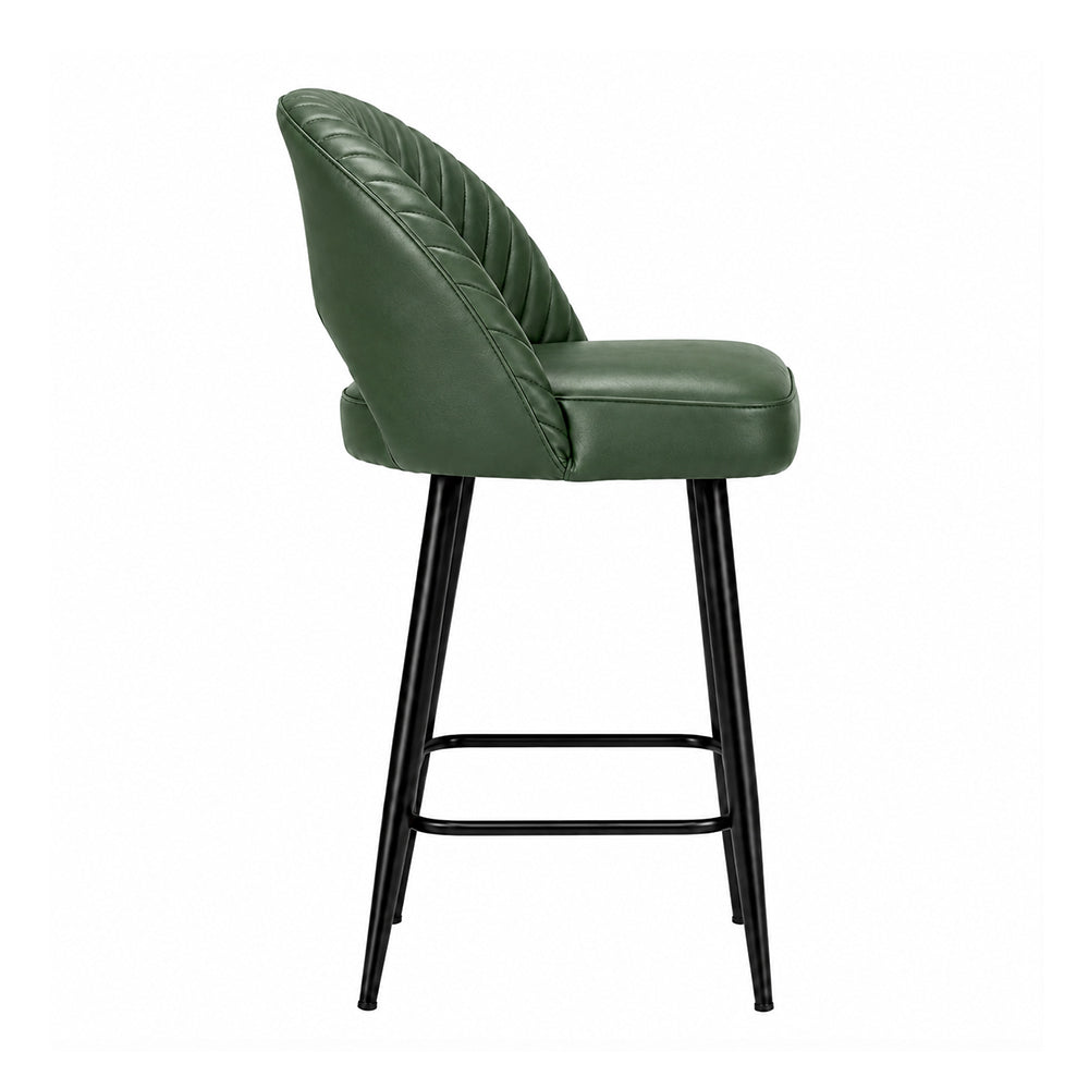 Vellor Green Faux Leather Counter Height Bar Stool with Black Metal Legs