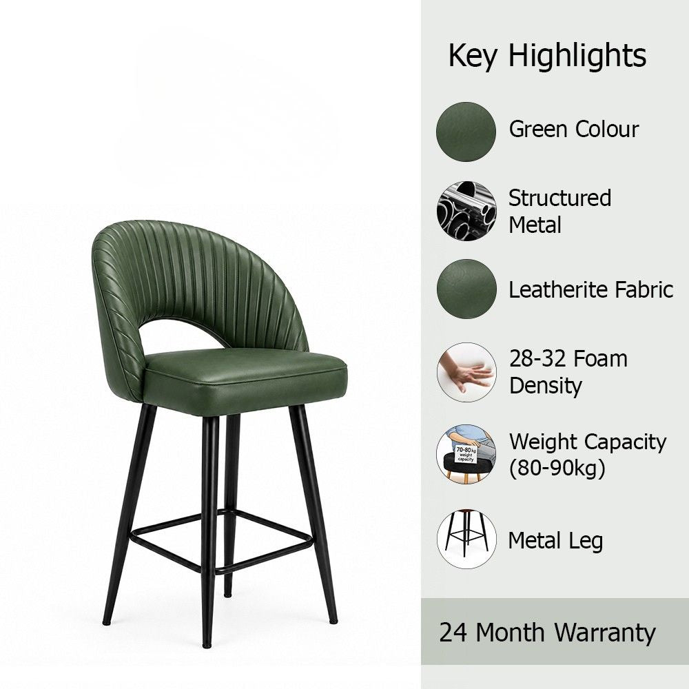 Vellor Green Faux Leather Counter Height Bar Stool with Black Metal Legs