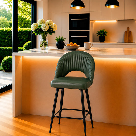 Vellor Green Faux Leather Counter Height Bar Stool with Black Metal Legs