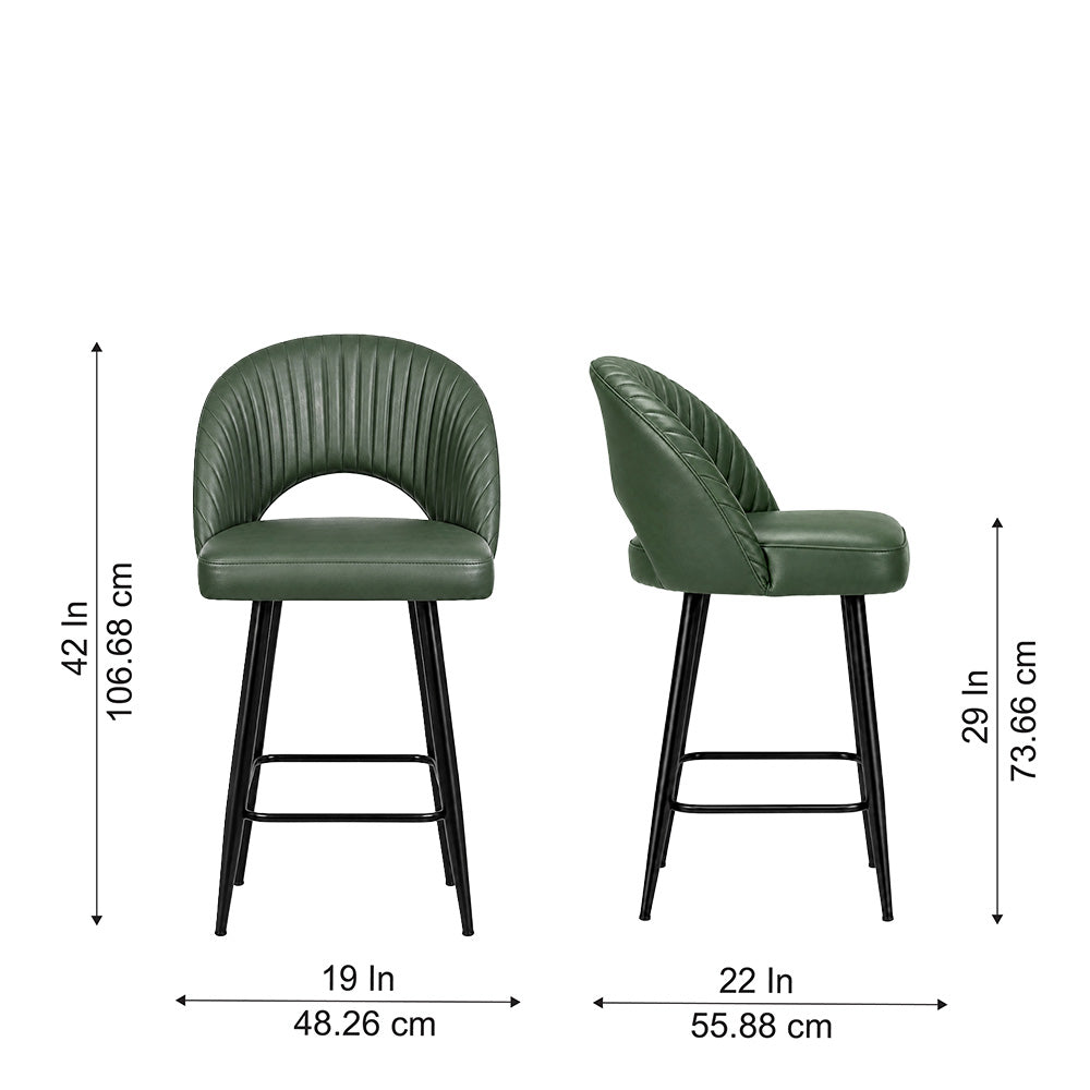 Vellor Green Faux Leather Counter Height Bar Stool with Black Metal Legs