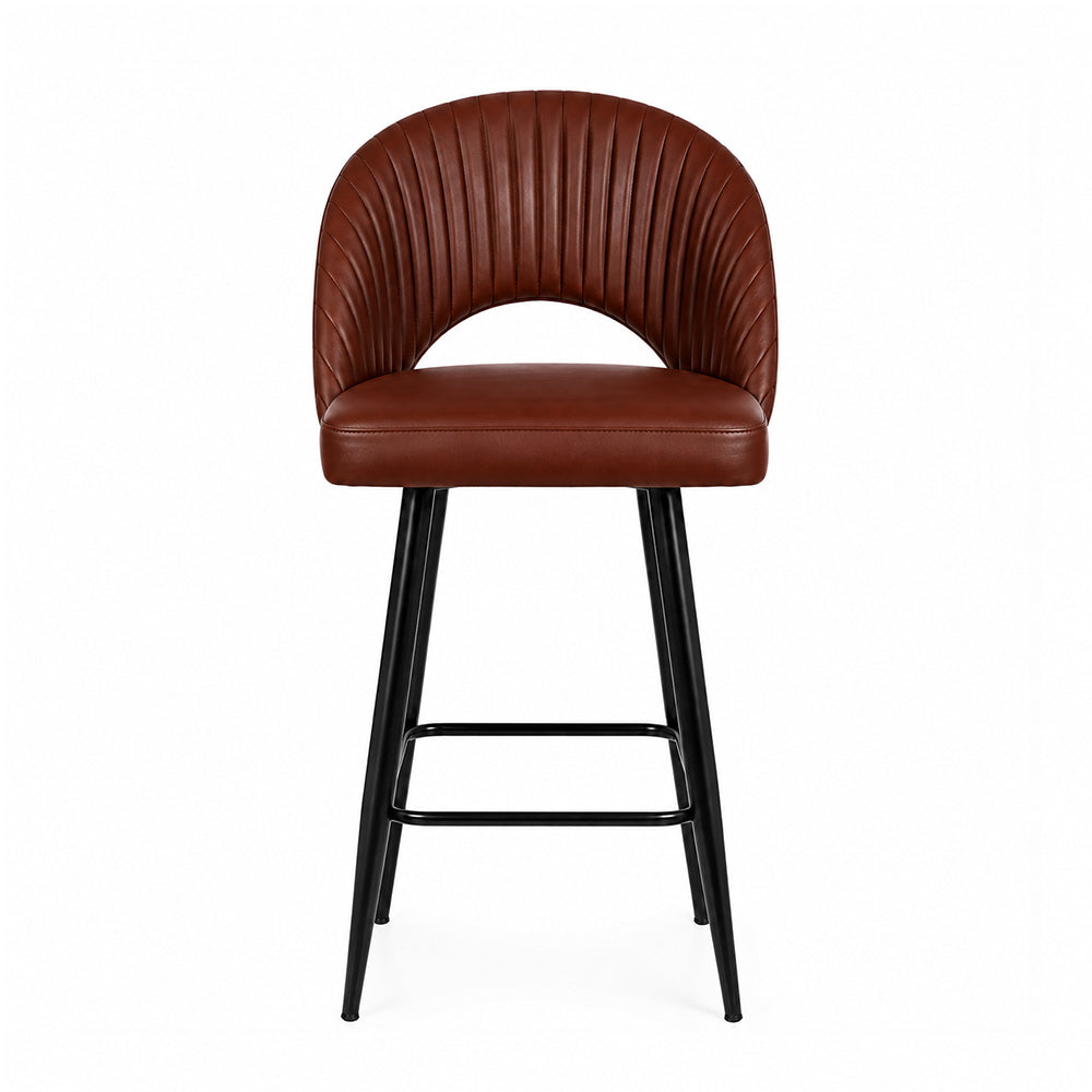 Vellor Brown Faux Leather Counter Height Bar Stool with Black Metal Legs