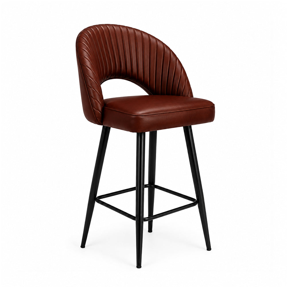 Vellor Brown Faux Leather Counter Height Bar Stool with Black Metal Legs
