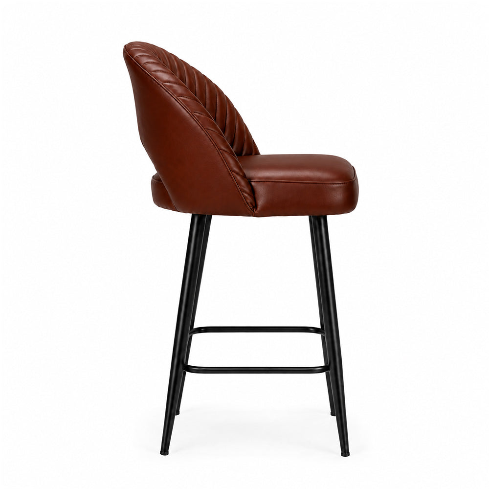 Vellor Brown Faux Leather Counter Height Bar Stool with Black Metal Legs