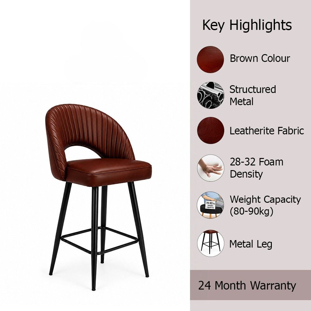 Vellor Brown Faux Leather Counter Height Bar Stool with Black Metal Legs
