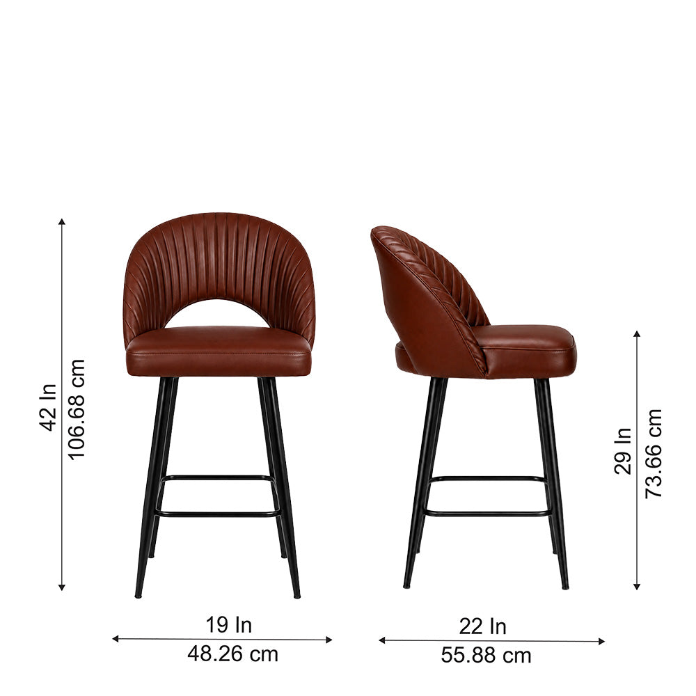 Vellor Brown Faux Leather Counter Height Bar Stool with Black Metal Legs