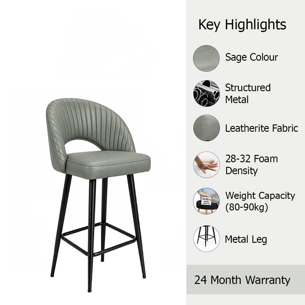 Vellor Sage Faux Leather Counter Height Bar Stool with Black Metal Legs