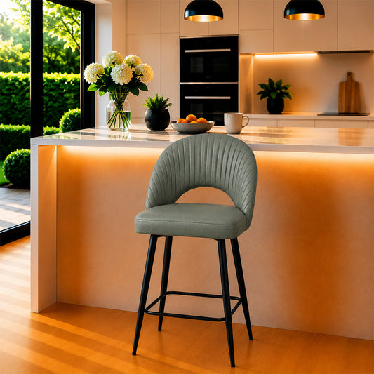Vellor Sage Faux Leather Counter Height Bar Stool with Black Metal Legs
