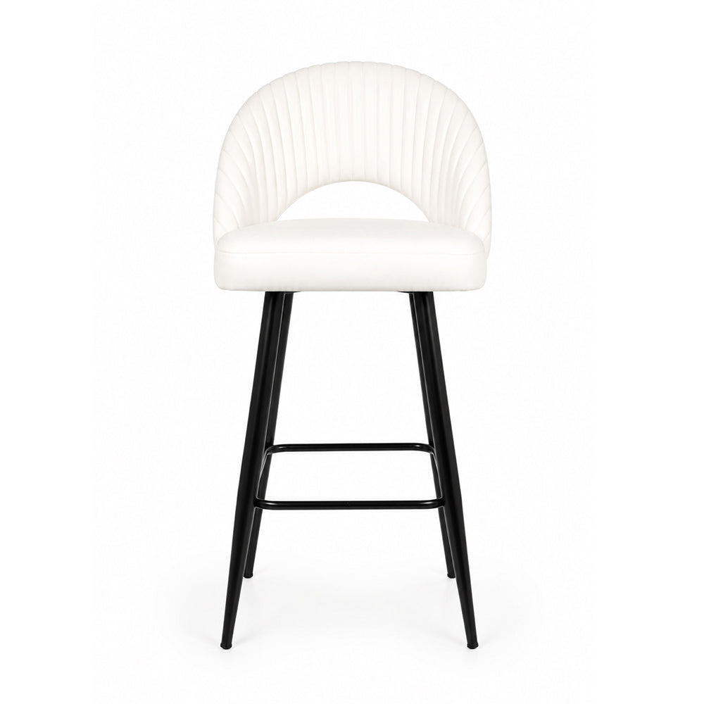 Vellor White Faux Leather Counter Height Bar Stool with Black Metal Legs