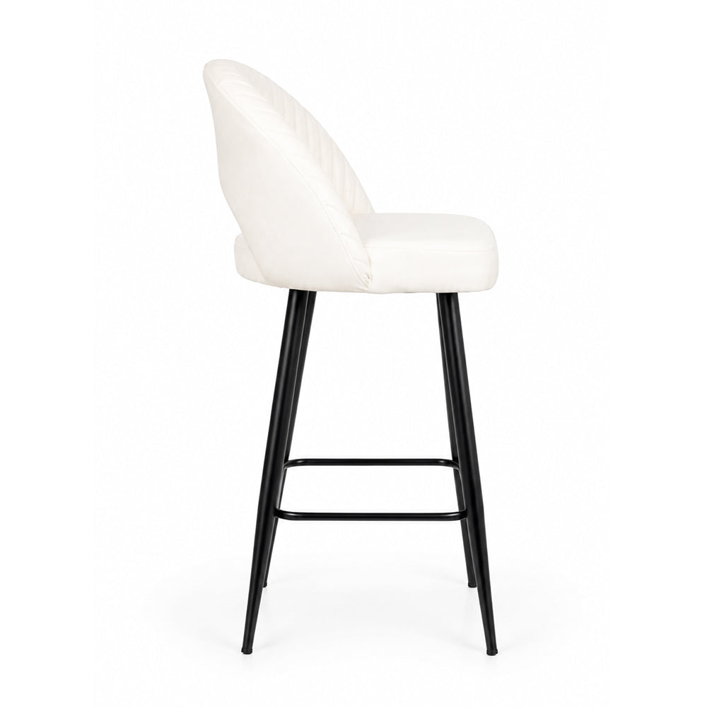 Vellor White Faux Leather Counter Height Bar Stool with Black Metal Legs