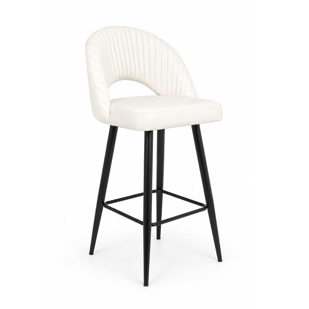 Vellor White Faux Leather Counter Height Bar Stool with Black Metal Legs
