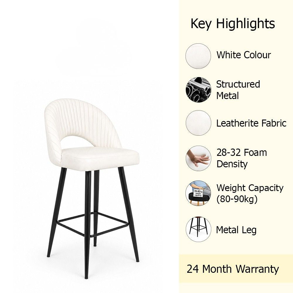 Vellor White Faux Leather Counter Height Bar Stool with Black Metal Legs