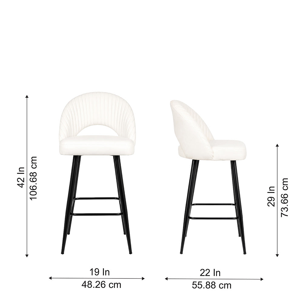 Vellor White Faux Leather Counter Height Bar Stool with Black Metal Legs