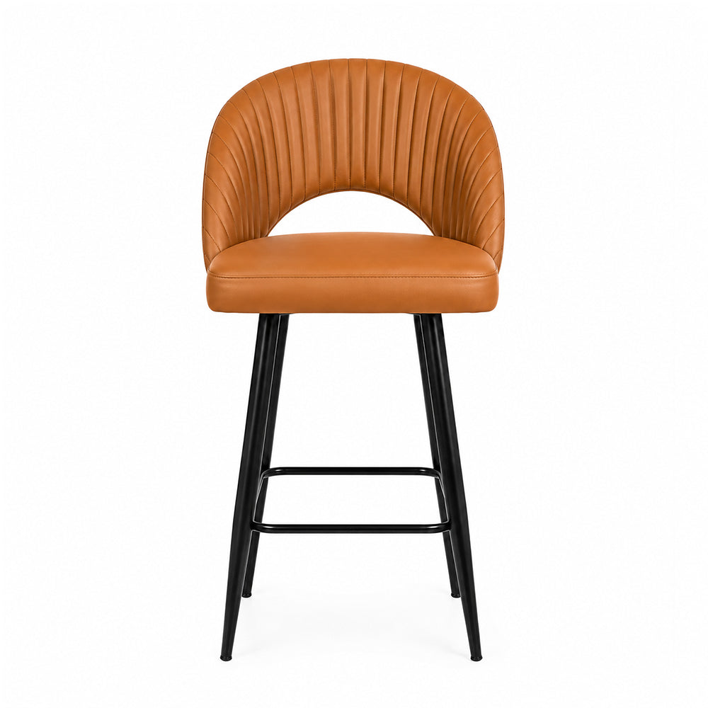 Vellor Tan Faux Leather Counter Height Bar Stool with Black Metal Legs