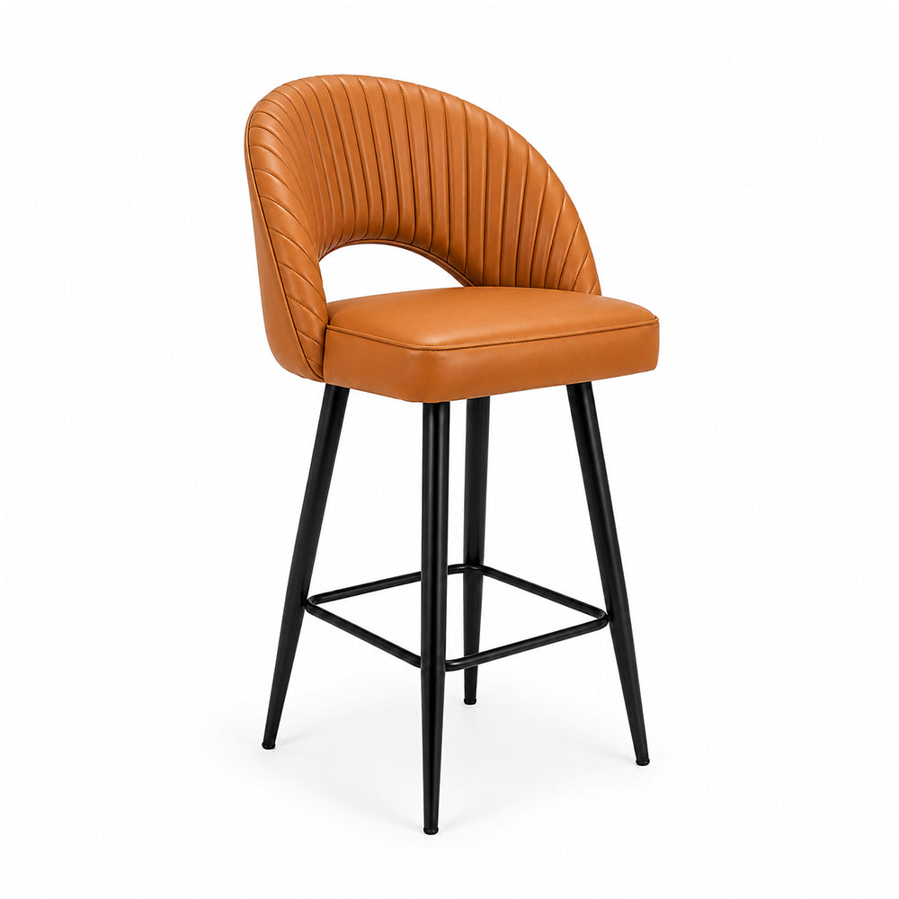 Vellor Tan Faux Leather Counter Height Bar Stool with Black Metal Legs