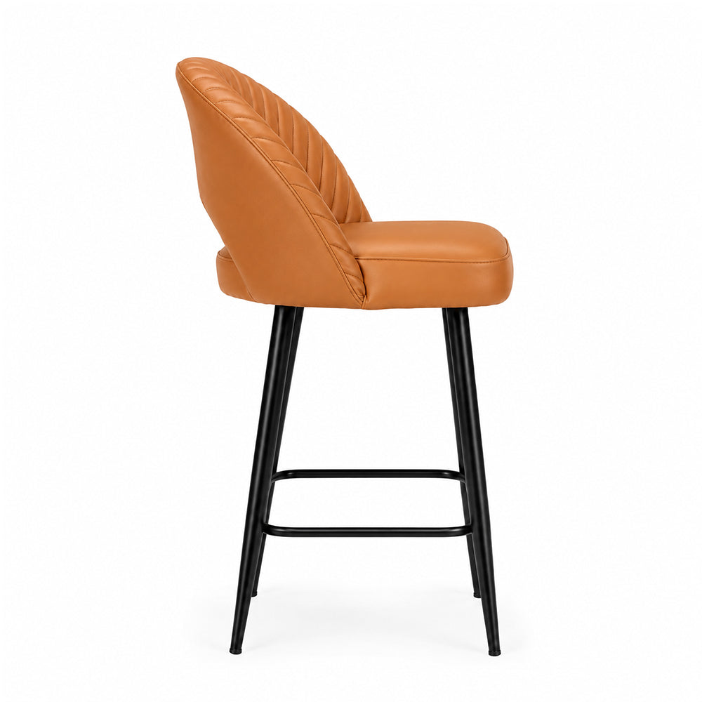 Vellor Tan Faux Leather Counter Height Bar Stool with Black Metal Legs