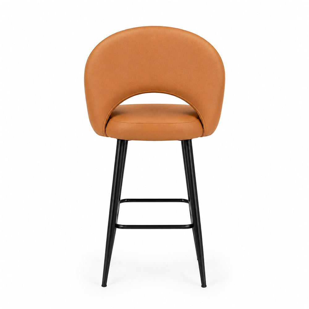 Vellor Tan Faux Leather Counter Height Bar Stool with Black Metal Legs