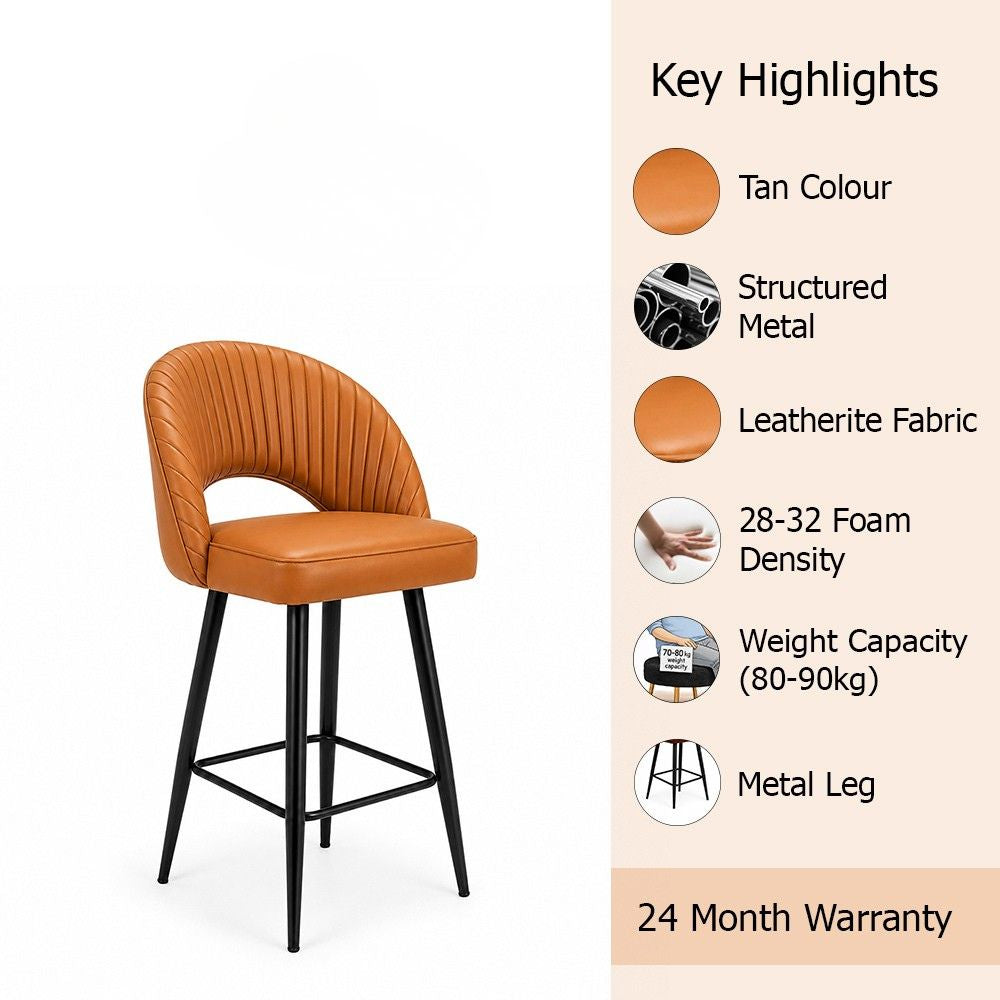 Vellor Tan Faux Leather Counter Height Bar Stool with Black Metal Legs