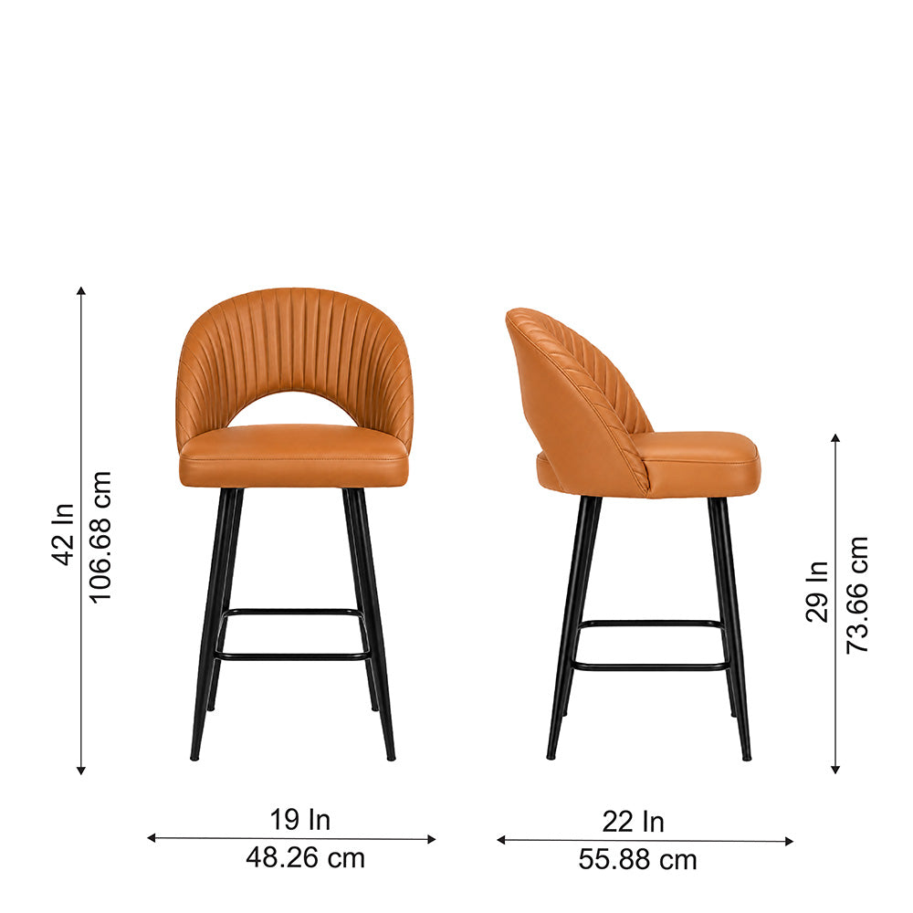Vellor Tan Faux Leather Counter Height Bar Stool with Black Metal Legs