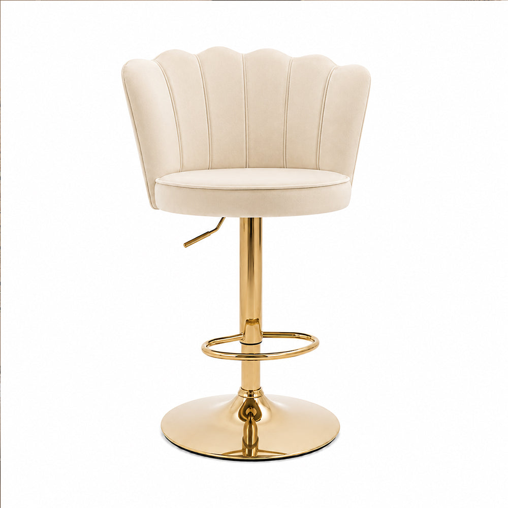Lorven Beige Velvet Adjustable Swivel Bar Stool with Gold Hydraulic Base