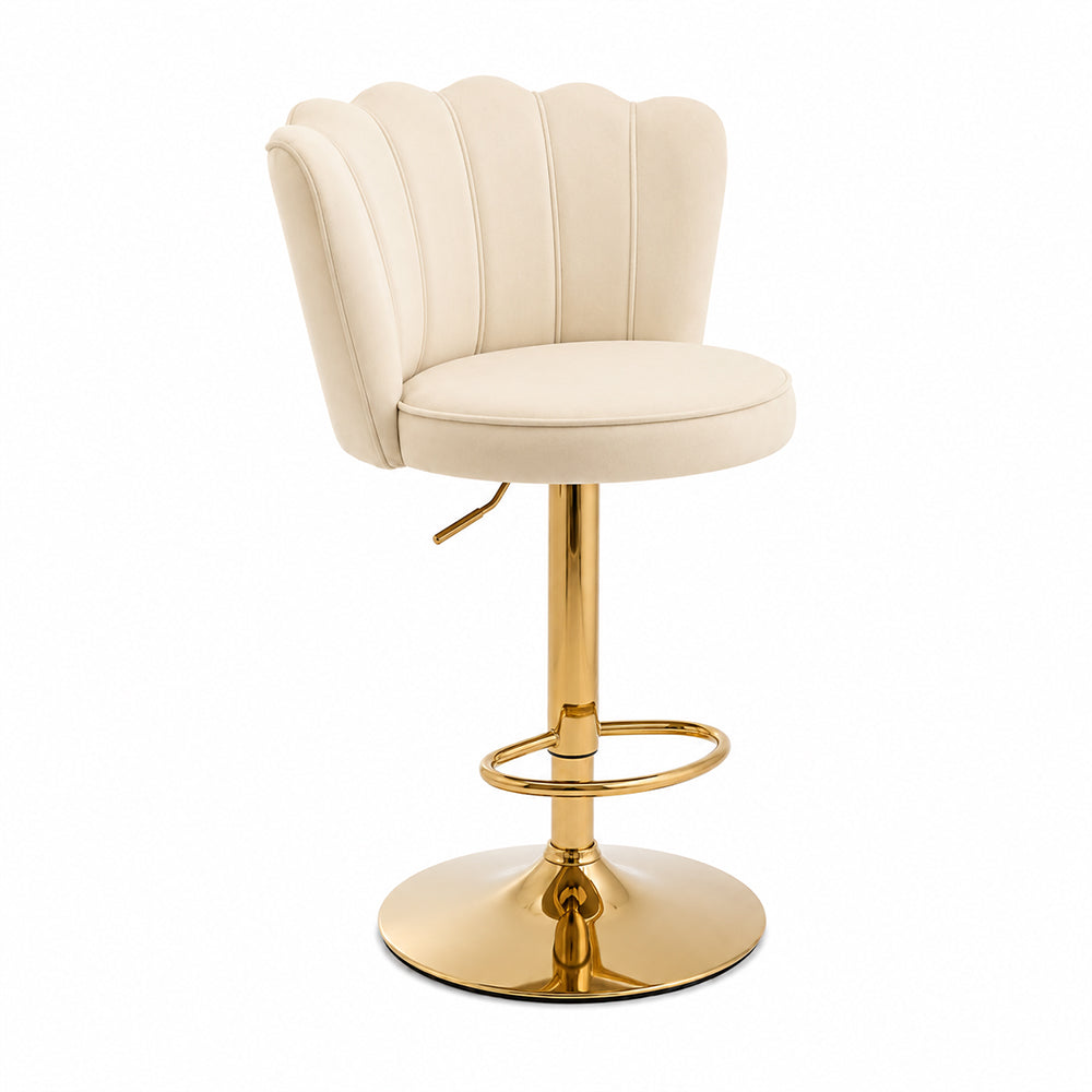 Lorven Beige Velvet Adjustable Swivel Bar Stool with Gold Hydraulic Base