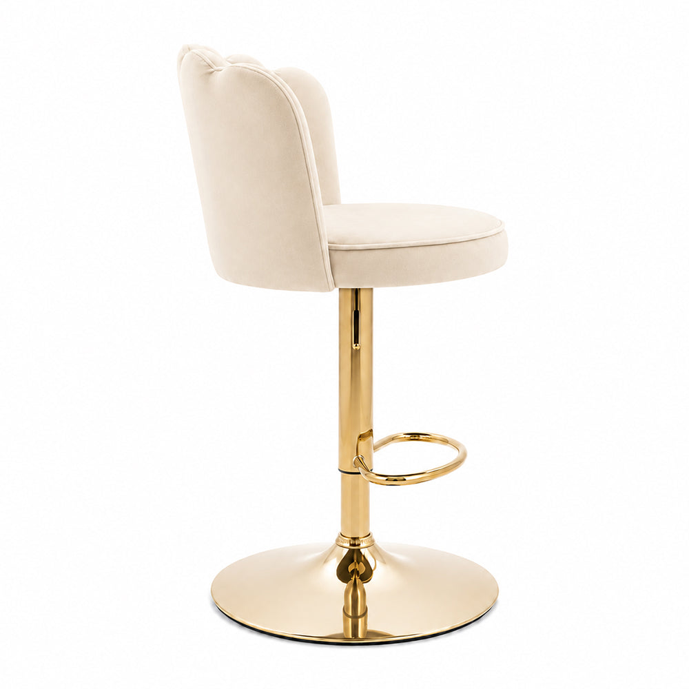 Lorven Beige Velvet Adjustable Swivel Bar Stool with Gold Hydraulic Base
