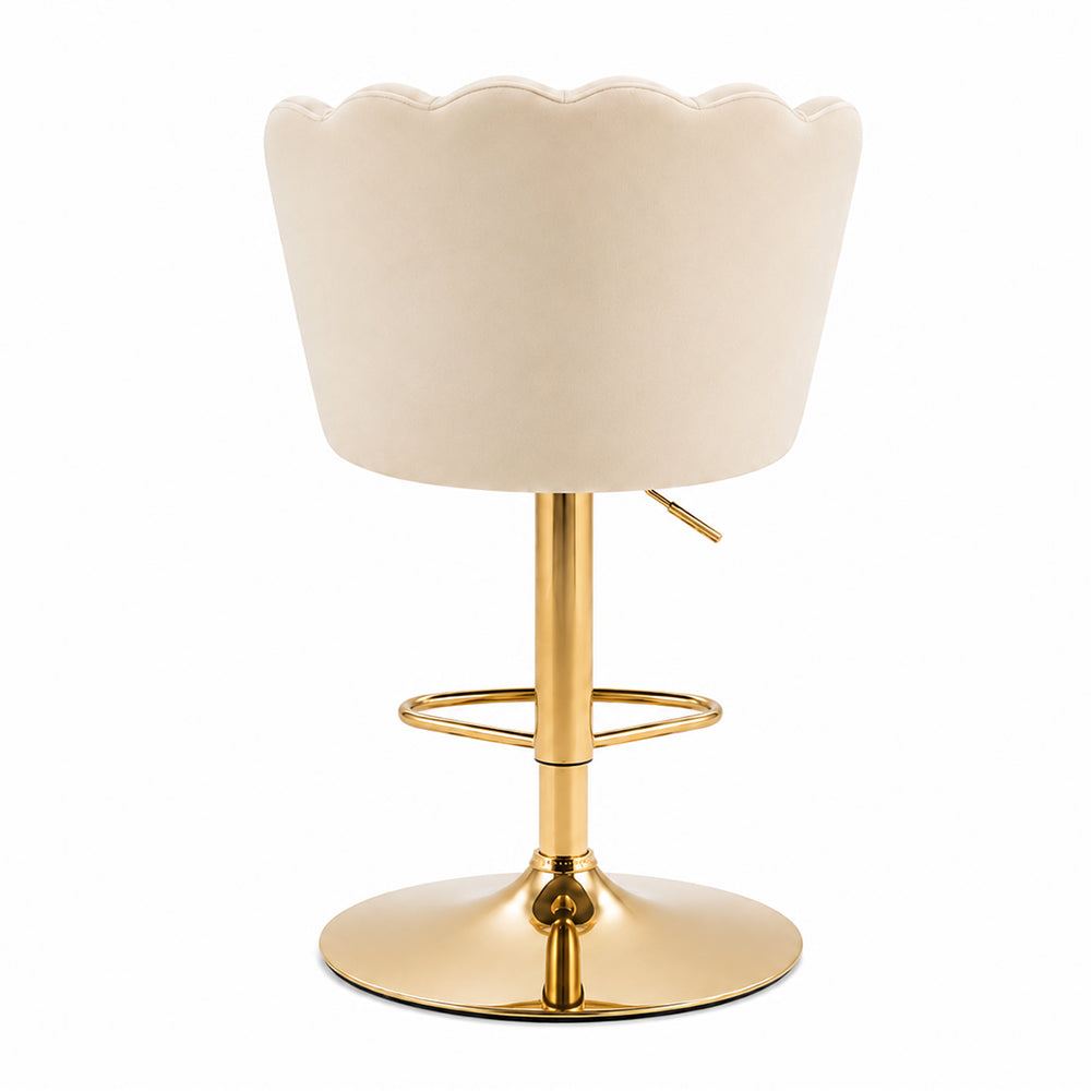 Lorven Beige Velvet Adjustable Swivel Bar Stool with Gold Hydraulic Base