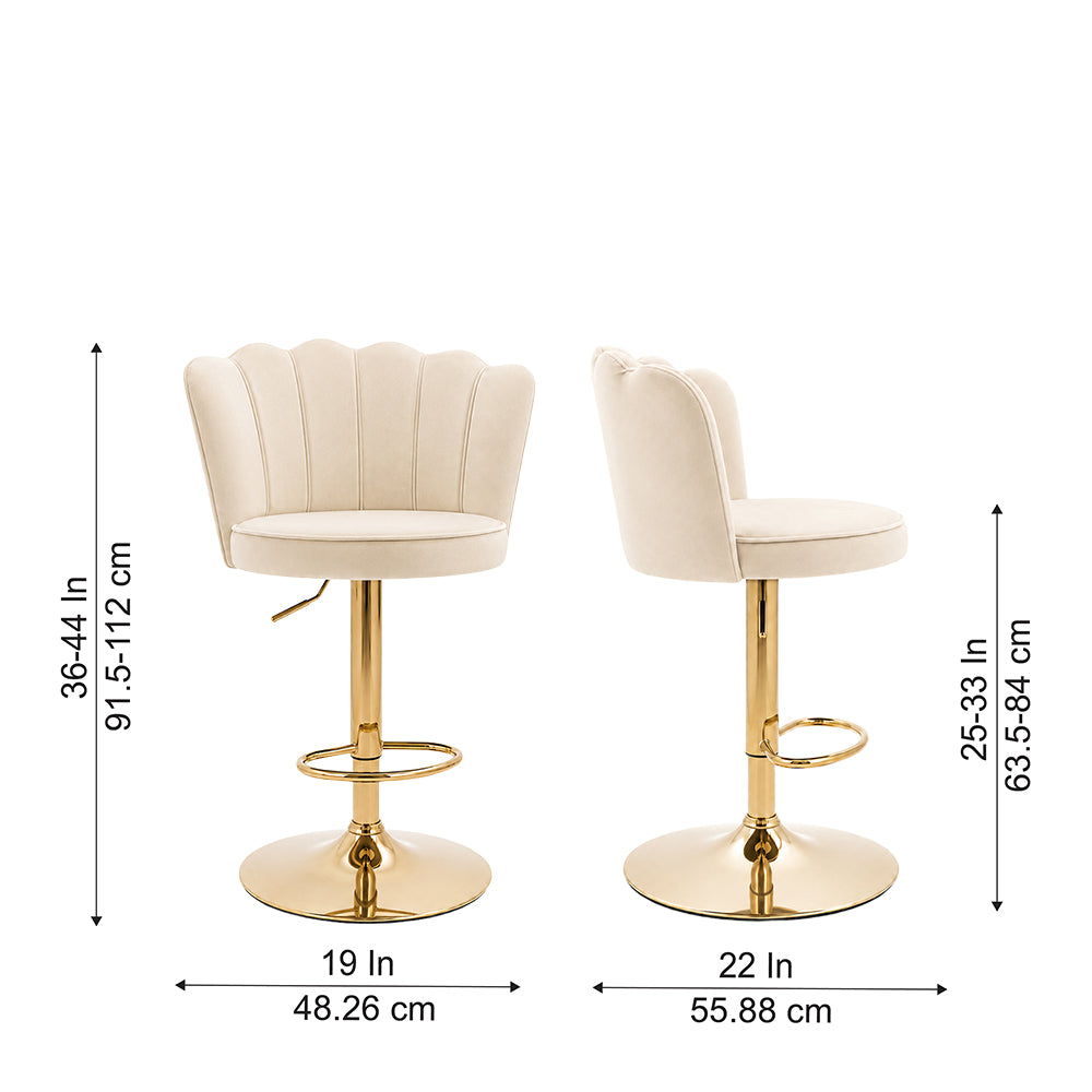 Lorven Beige Velvet Adjustable Swivel Bar Stool with Gold Hydraulic Base