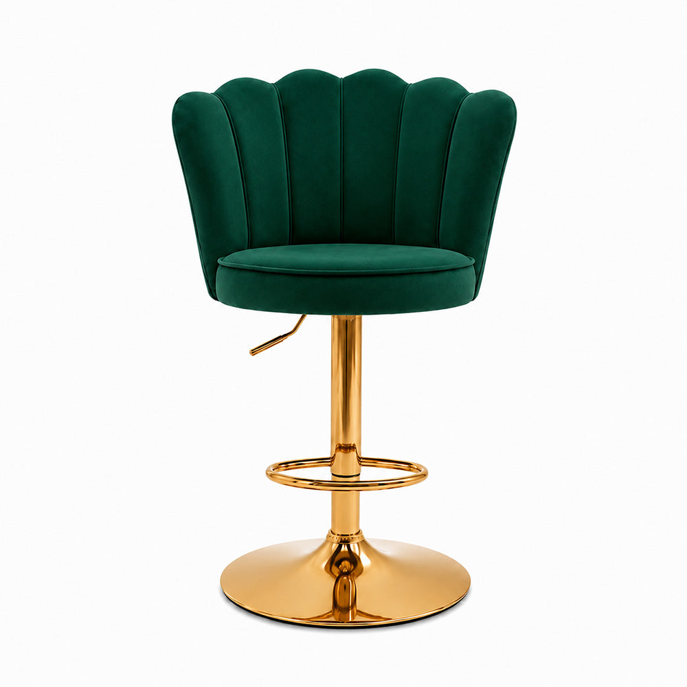 Lorven Green Velvet Adjustable Swivel Bar Stool with Gold Hydraulic Base