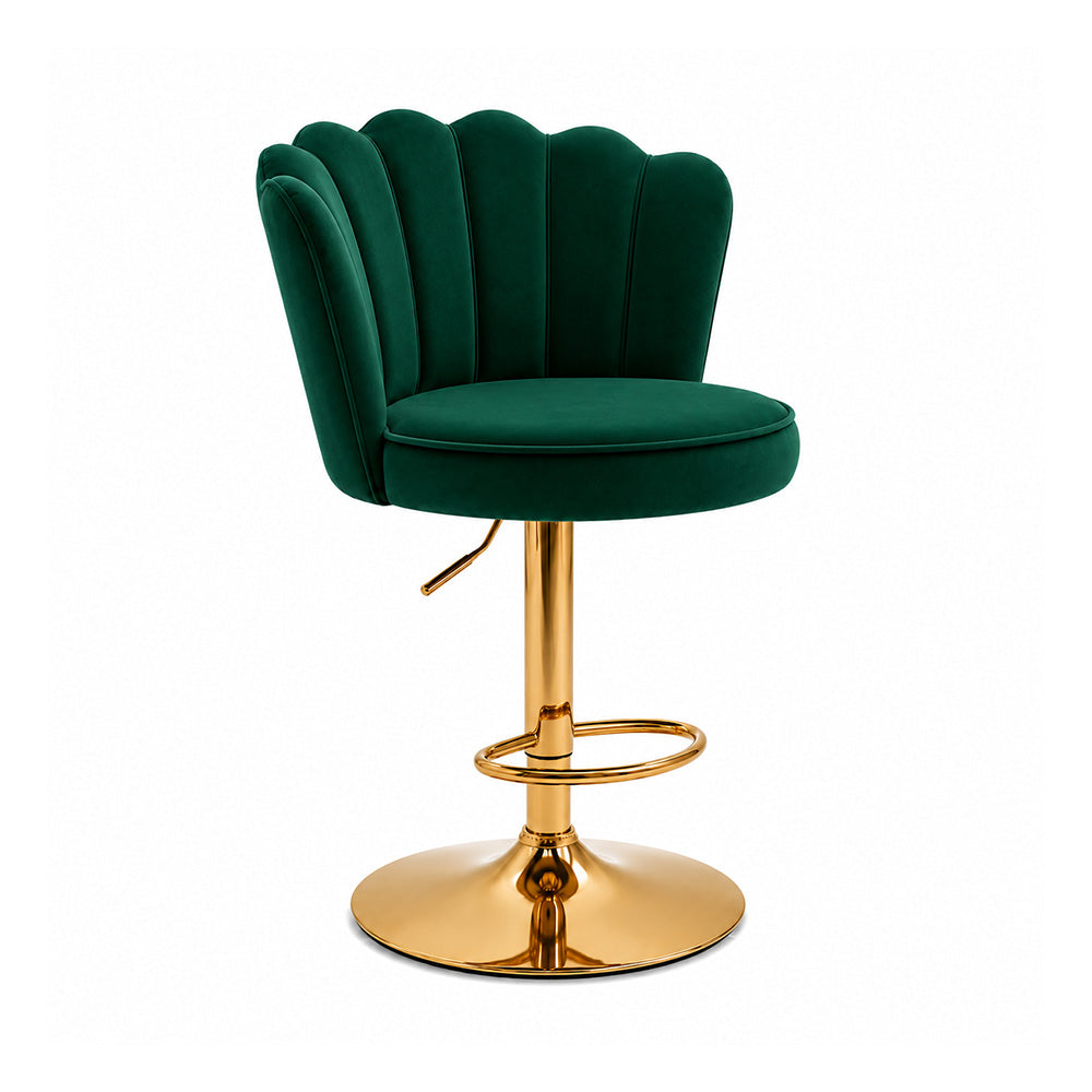 Lorven Green Velvet Adjustable Swivel Bar Stool with Gold Hydraulic Base