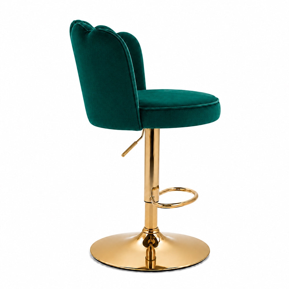 Lorven Green Velvet Adjustable Swivel Bar Stool with Gold Hydraulic Base