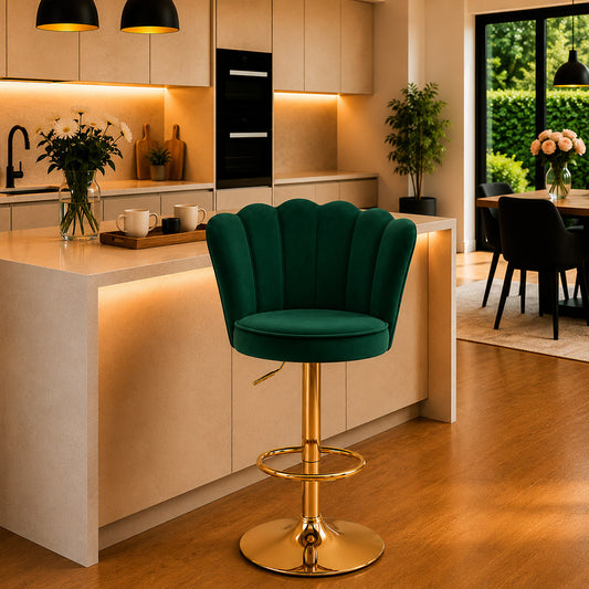 Lorven Green Velvet Adjustable Swivel Bar Stool with Gold Hydraulic Base