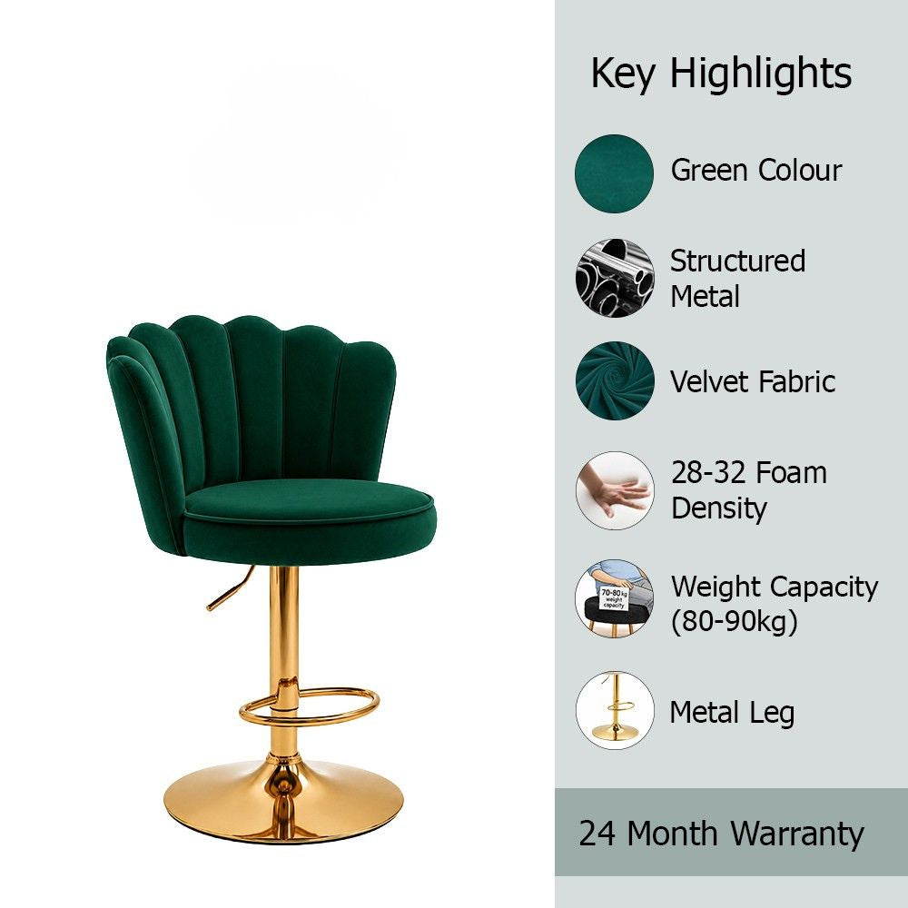 Lorven Green Velvet Adjustable Swivel Bar Stool with Gold Hydraulic Base
