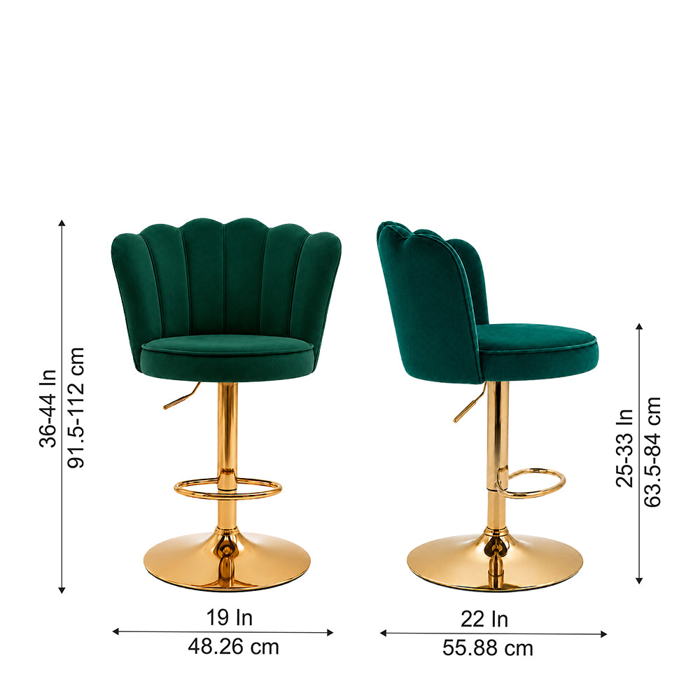 Lorven Green Velvet Adjustable Swivel Bar Stool with Gold Hydraulic Base