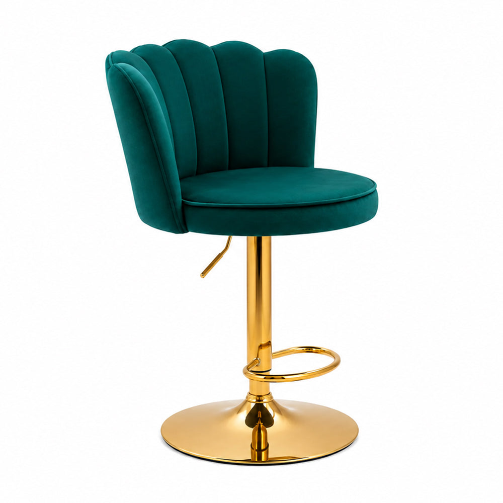 Lorven Teal Velvet Adjustable Swivel Bar Stool with Gold Hydraulic Base