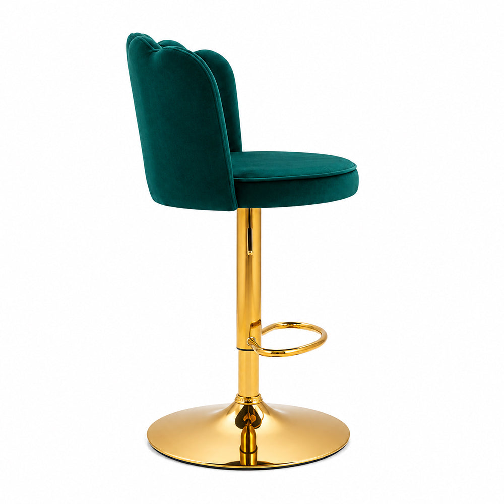 Lorven Teal Velvet Adjustable Swivel Bar Stool with Gold Hydraulic Base