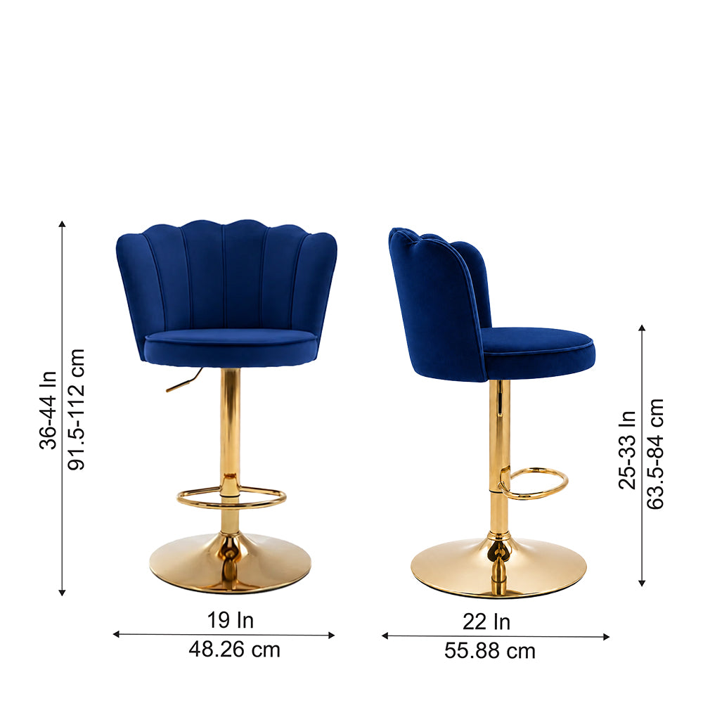 Lorven Blue Velvet Adjustable Swivel Bar Stool with Gold Hydraulic Base